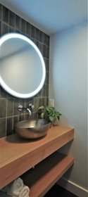 powder room designer in Mercer County uses trendy design